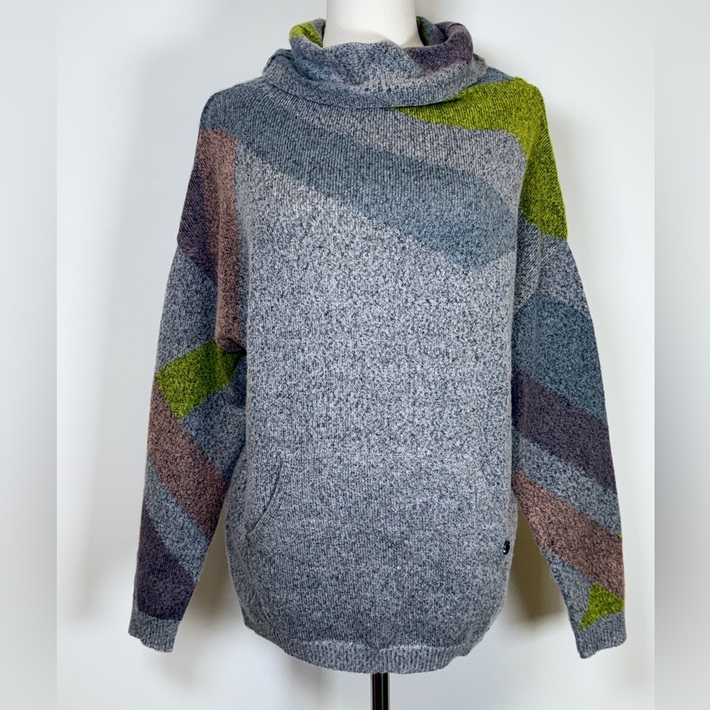 prAna ‘Santa Ana’ Cowl Neck Sweater Relaxed Fit Colorblock Design Women’s XS